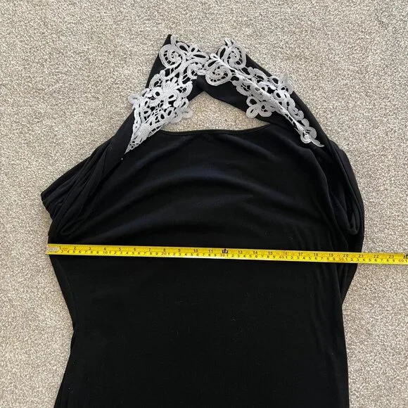 Whimsygoth Black Flowy Midi Dress With White Lace Hem & Lace Sleeve Details 2XL - Picture 8 of 8